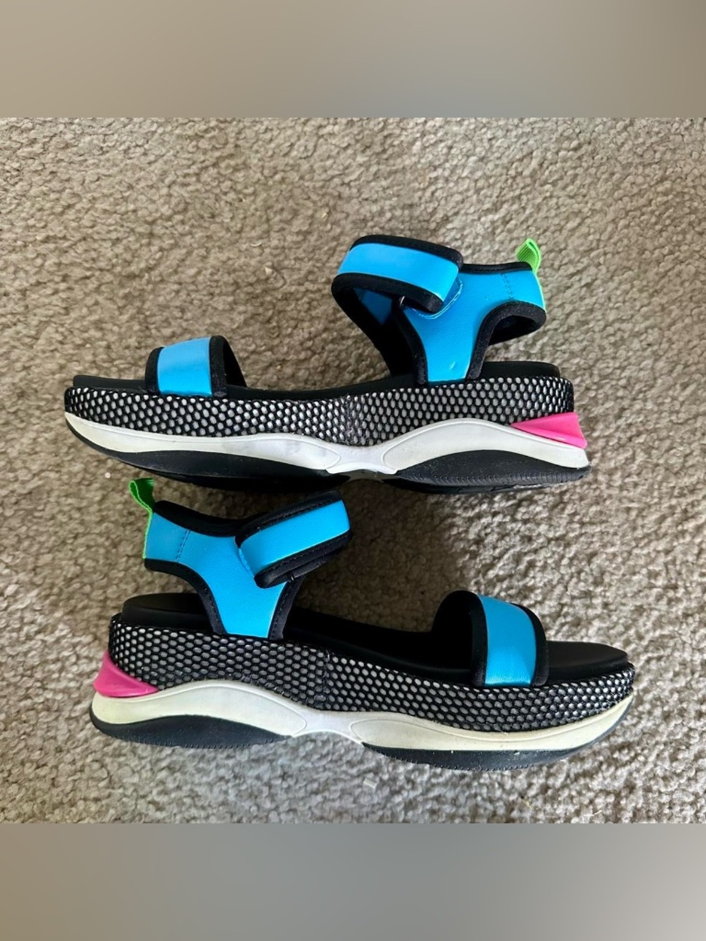 Y2K style color block sporty platform sandals size 7